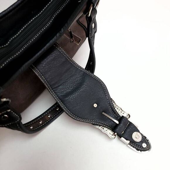 Western Handbag Purse Tote Floral Buckle Bold Silver Blue Turquoise Shoulder Bag - Picture 9 of 11